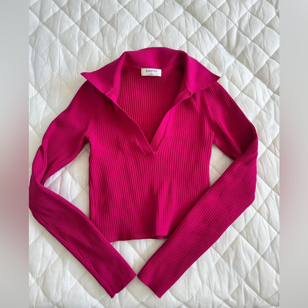 Babaton Sculpture Knit V Neck Long Sleeve